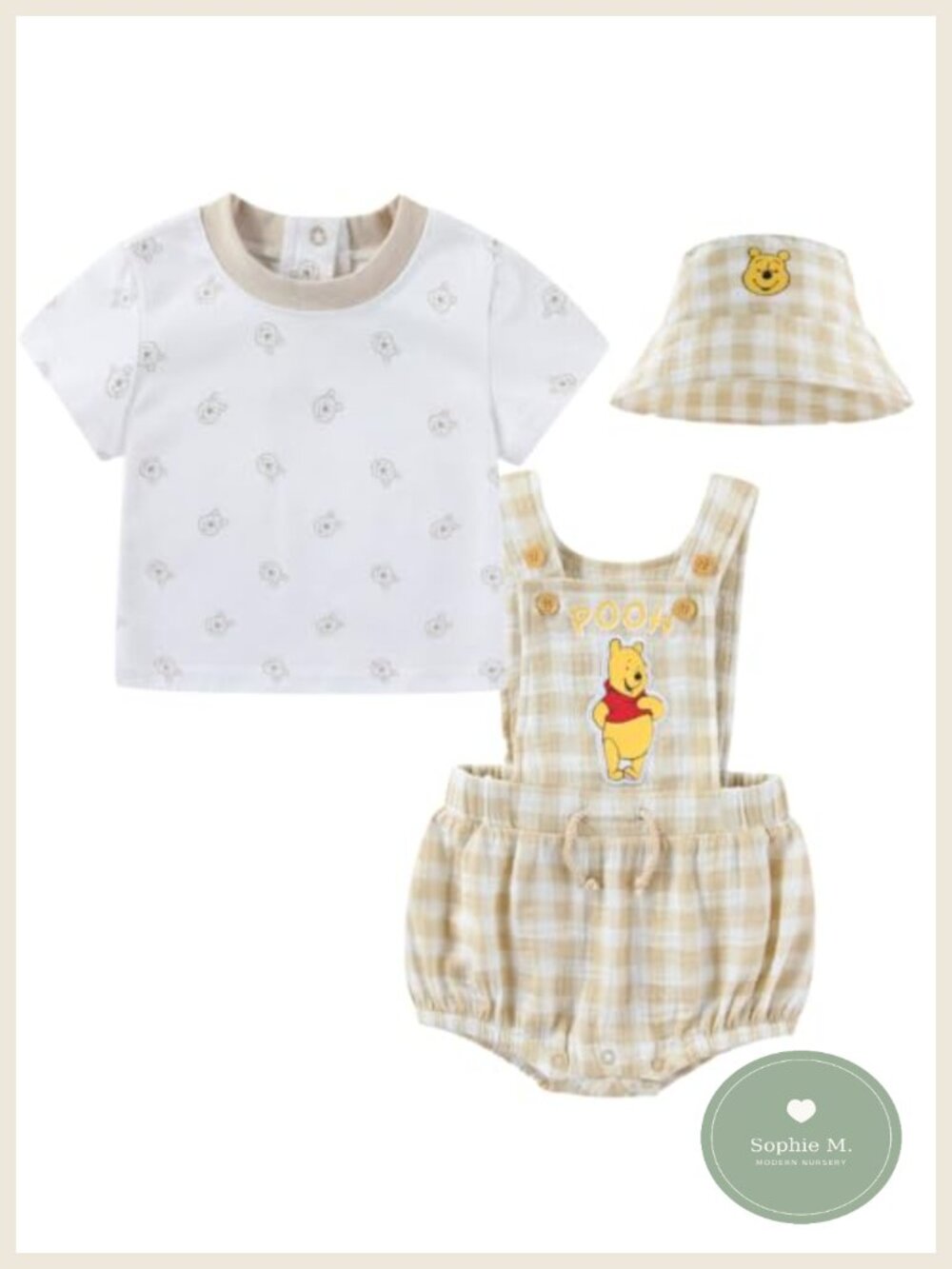 Baby Boys Winnie the Pooh Shortall Overalls 3-Piece Outfit Set with Shirt & Hat